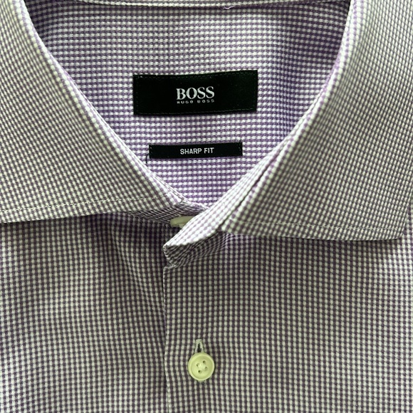 Hugo Boss ‘Miles’ Sharp Fit Dress Shirt in Purple Check | Size 17L - Picture 4 of 8